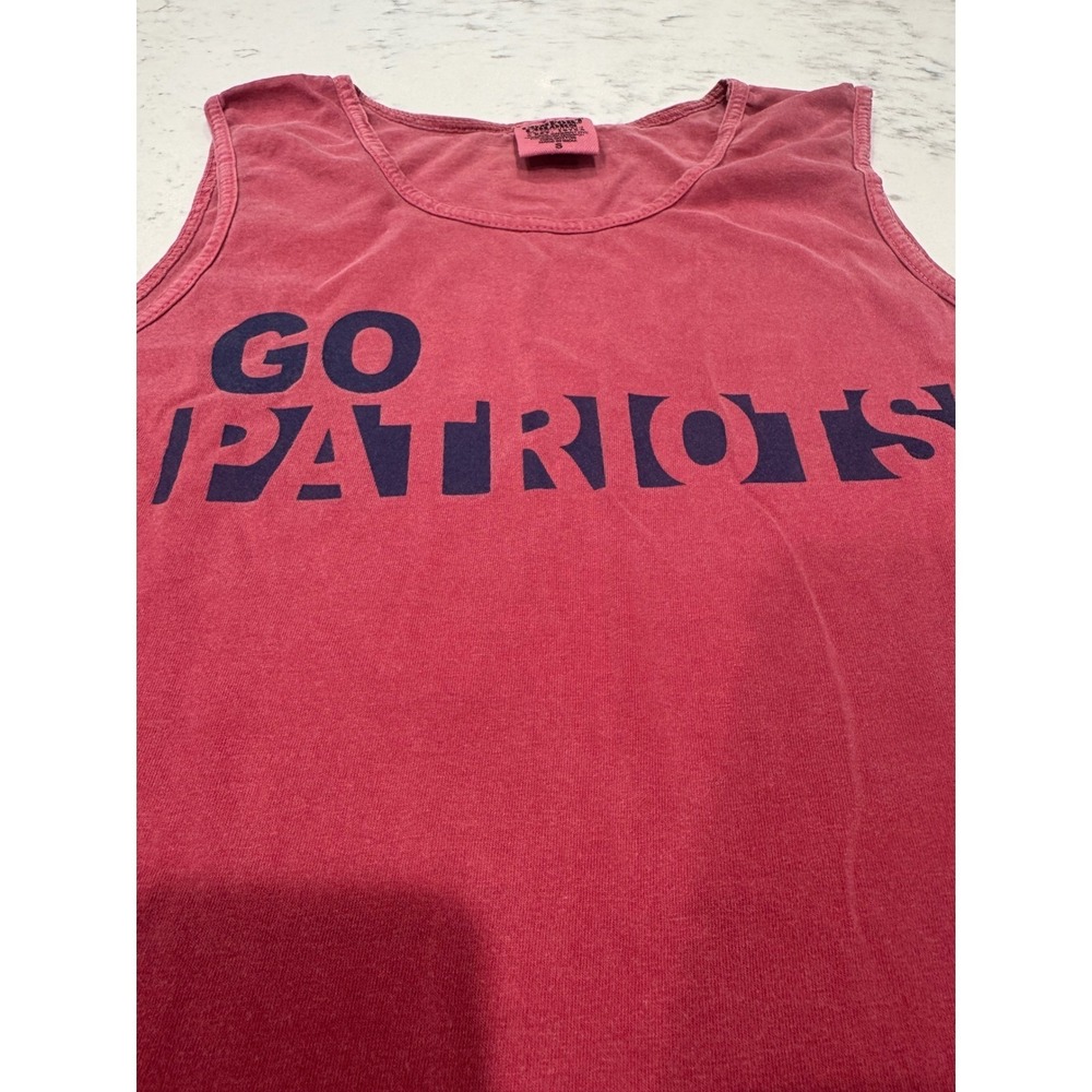Comfort Colors Go Patriots Tank Top Small Red Garment Dye Cotton Shirt. EUC